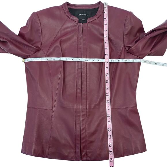 Lafayette 148 New York Burgundy Leather Jacket Women’s Size 8 Lined Zip Front - Picture 8 of 16